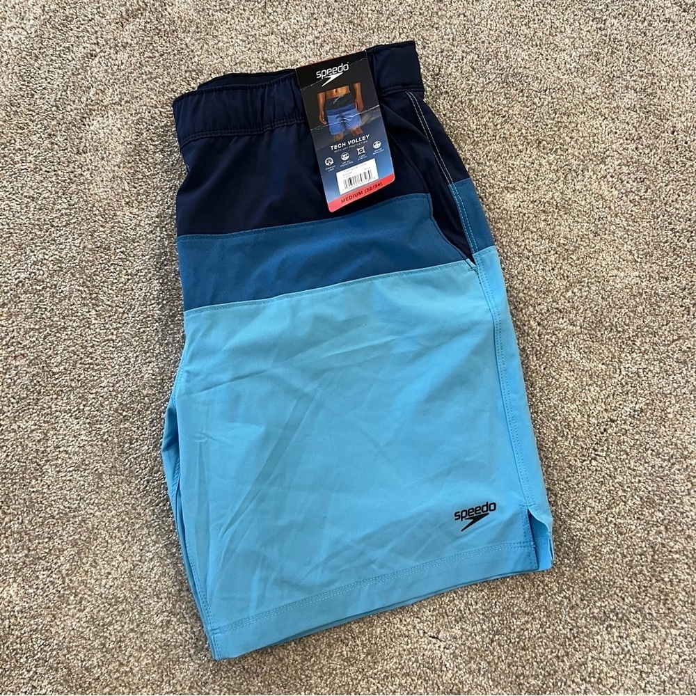 Speedo NWT Tech Volley Shorts Liner Men’s Size Medium 32/34 Blue Stretch Active - Picture 9 of 10